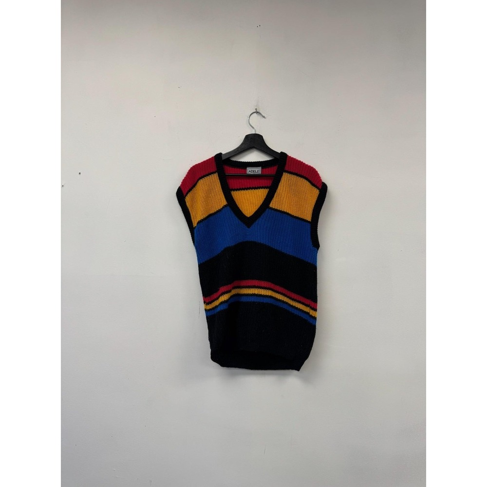 Vintage Adele Sweater Vest Womens Large‎ Multicolor Stripe Knit Made USA 80s
